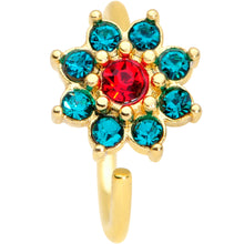 Load image into Gallery viewer, 18G 3/8 Red Green Gem Gold Tone Christmas Flower Nose Hoop
