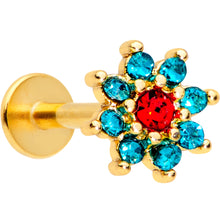 Load image into Gallery viewer, 16G 3/8 Red Green Gem Gold Tone Christmas Flower Labret Tragus
