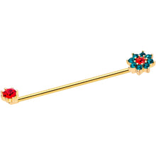 Load image into Gallery viewer, 14G Green Red Gem Christmas Flower Industrial Barbell 38mm
