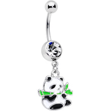 将图片加载到图库查看器，Clear Gem Black White Hungry Panda Bear Dangle Belly Ring
