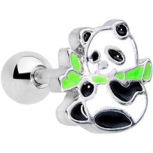 Load image into Gallery viewer, 16G 1/4 Black White Hungry Panda Bear Cartilage Tragus Earring
