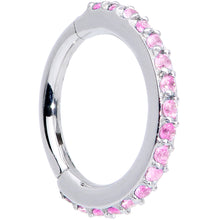 Load image into Gallery viewer, 16G 5/16 Pink CZ Gem Stainless Steel Hinged Segment Ring
