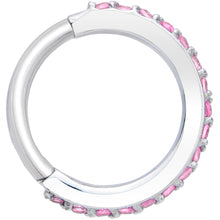 Load image into Gallery viewer, 16G 5/16 Pink CZ Gem Stainless Steel Hinged Segment Ring
