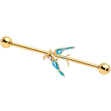 Load image into Gallery viewer, 14G Clear CZ Gem Gold Tone Swallow Bird Industrial Barbell 38mm
