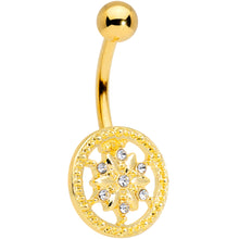 Load image into Gallery viewer, Clear Gem Gold Tone Floral Finery Flower Belly Ring
