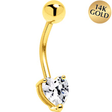 将图片加载到图库查看器，16G Solid 14K Yellow Gold Cubic Zirconia HEART SOLITAIRE Belly Ring
