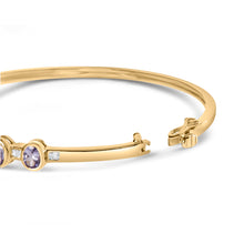 将图片加载到图库查看器，14K Yellow Gold Alternating Bezel Set 5MM Oval Shaped Tanzanite and 1/5 Cttw Diamond Bangle Bracelet (H-I Color, VS2-SI1 Clarity) - Fit's wrists up to 7.25" Inches
