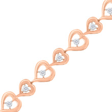 Load image into Gallery viewer, Rose Plated Sterling Silver Diamond Heart-Linked Bolo Bracelet (0.30 cttw, H-I Color, I2-I3 Clarity)
