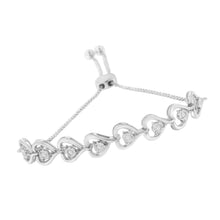 Load image into Gallery viewer, Sterling Silver Diamond Woven Heart Bolo Bracelet (0.1 cttw, H-I Color, I2-I3 Clarity)
