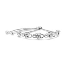 Load image into Gallery viewer, .925 Sterling Silver Diamond Accent Interlocking Infinity and Heart 4â€-10â€ Adjustable Bolo Tennis Bolo Bracelet (H-I Color, I2-I3 Clarity)
