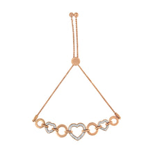 Load image into Gallery viewer, 14K Rose Gold Plated .925 Sterling Silver Diamond Accent Circle and Heart Link Adjustable 6â€-10â€ Bolo Bracelet
