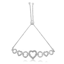Load image into Gallery viewer, .925 Sterling Silver 1/10 Cttw Round-Cut Diamond Heart-Link Adjustable Bolo Bracelet ( H-I Color, I2-I3 Clarity) - 6"-9" Adjustable
