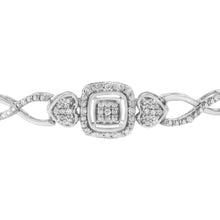 Load image into Gallery viewer, .925 Sterling Silver Diamond Cushion Frame Heart-Sides Twist 4â€-10â€ Adjustable Bolo Tennis Bolo Bracelet (I-J Color, I3 Clarity)

