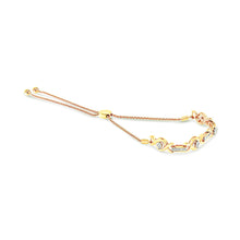 Load image into Gallery viewer, 14K Yellow Gold Plated .925 Sterling Silver Channel Set Diamond Accent Twist 4â€-10â€ Adjustable Bolo Bracelet (I-J Color, I3 Clarity)
