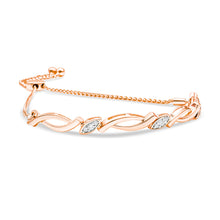 Load image into Gallery viewer, 14K Rose Gold Plated .925 Sterling Silver 1/10 Cttw Diamond Alternating Swirl link Bolo Bracelet (I-J Color, I2-I3 Clarity) - 6" to 9" Adjustable
