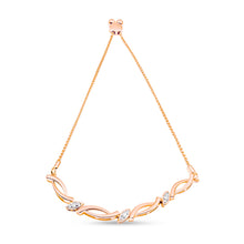 Load image into Gallery viewer, 14K Rose Gold Plated .925 Sterling Silver 1/10 Cttw Diamond Alternating Swirl link Bolo Bracelet (I-J Color, I2-I3 Clarity) - 6" to 9" Adjustable
