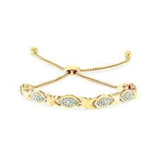 Load image into Gallery viewer, 14K Yellow Gold Plated .925 Sterling Silver Diamond Accent Alternating Marquise Shape and Heart Links Bolo Bracelet (I-J Color, I3 Clarity) - Adjustable 6" to 9"

