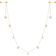Load image into Gallery viewer, 14G 9/16 Clear Gem Gold Tone Butterfly Dangle Nipple Chain

