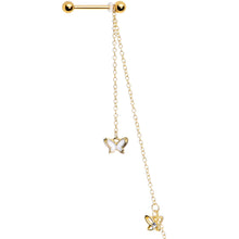 Load image into Gallery viewer, 14G 9/16 Clear Gem Gold Tone Butterfly Dangle Nipple Chain
