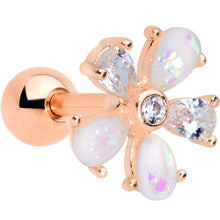 Load image into Gallery viewer, 16G 1/4 White Faux Opal Rose Gold Tone Flower Cartilage Tragus
