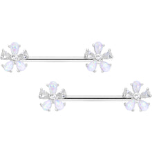 Load image into Gallery viewer, 14G 9/16 White Faux Opal Flower Barbell Nipple Ring Set
