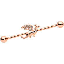 Load image into Gallery viewer, 14G Clear Gem Rose Gold Tone Dragon Industrial Barbell 38mm
