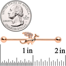 Load image into Gallery viewer, 14G Clear Gem Rose Gold Tone Dragon Industrial Barbell 38mm
