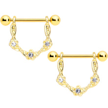 将图片加载到图库查看器，14G 5/8 Clear Gem Gold Tone Flower Dangle Nipple Ring Set
