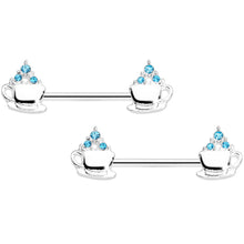 Load image into Gallery viewer, 14G 9/16 Aqua Gem Hot Cocoa Barbell Nipple Ring Set

