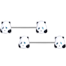 Load image into Gallery viewer, 14G 5/8 Black White Round Panda Barbell Nipple Ring Set
