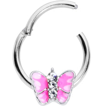 将图片加载到图库查看器，16G 3/8 Clear Gem Pink Butterfly Septum Ring
