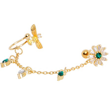 Load image into Gallery viewer, 16G 1/4 Green Gem Gold Tone Angel Cuff Chain Left Cartilage
