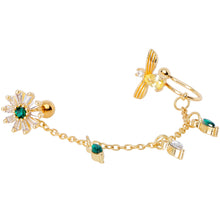 Load image into Gallery viewer, 16G 1/4 Green Gem Gold Tone Angel Cuff Chain Right Cartilage
