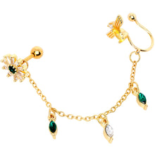 Load image into Gallery viewer, 16G 1/4 Green Gem Gold Tone Angel Cuff Chain Right Cartilage
