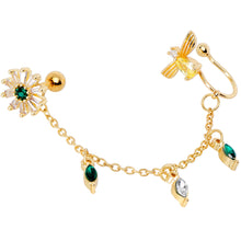 Load image into Gallery viewer, 16G 1/4 Green Gem Gold Tone Angel Cuff Chain Right Cartilage
