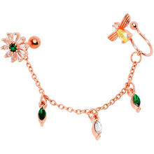 Load image into Gallery viewer, 16G 1/4 Green Gem Rose Gold Hue Angel Cuff Chain Right Cartilage
