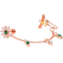 Load image into Gallery viewer, 16G 1/4 Green Gem Rose Gold Hue Angel Cuff Chain Right Cartilage
