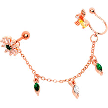 Load image into Gallery viewer, 16G 1/4 Green Gem Rose Gold Hue Angel Cuff Chain Right Cartilage
