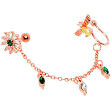 Load image into Gallery viewer, 16G 1/4 Green Gem Rose Gold Hue Angel Cuff Chain Right Cartilage
