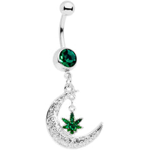 将图片加载到图库查看器，Green Gem Marijuana Pot Leaf Moon Dangle Belly Ring
