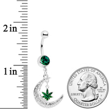 将图片加载到图库查看器，Green Gem Marijuana Pot Leaf Moon Dangle Belly Ring
