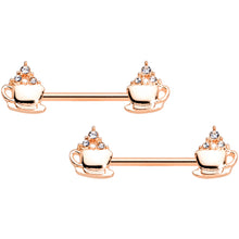 Load image into Gallery viewer, 14G 9/16 Rose Gold Tone Hot Cocoa Barbell Nipple Ring Set

