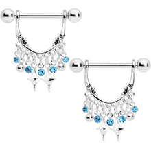 将图片加载到图库查看器，14G 5/8 Aqua Gem Moons Dangle Nipple Ring Set
