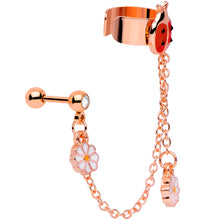 Load image into Gallery viewer, 16G Rose Gold Tone Ladybug Flower Left Cuff Chain Cartilage Ring
