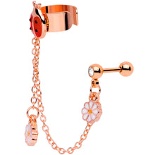 Load image into Gallery viewer, 16G Rose Gold Tone Ladybug Flower Right Cuff Chain Cartilage Ring

