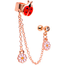 Load image into Gallery viewer, 16G Rose Gold Tone Ladybug Flower Right Cuff Chain Cartilage Ring
