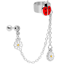 Load image into Gallery viewer, 16G 1/4 Clear Gem Ladybug Flower Left Cuff Chain Cartilage Ring
