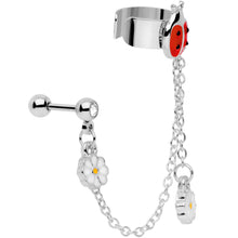 Load image into Gallery viewer, 16G 1/4 Clear Gem Ladybug Flower Left Cuff Chain Cartilage Ring
