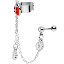 将图片加载到图库查看器，16G 1/4 Clear Gem Ladybug Flower Right Cuff Chain Cartilage Ring
