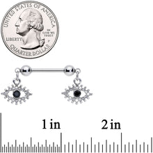 将图片加载到图库查看器，14G 9/16 Clear Black Gem Open Eye Dangle Nipple Ring Set
